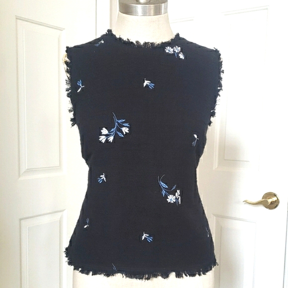 ANN TAYLOR Black Sleeveless Embroidered Top Floral Design - Picture 4 of 16